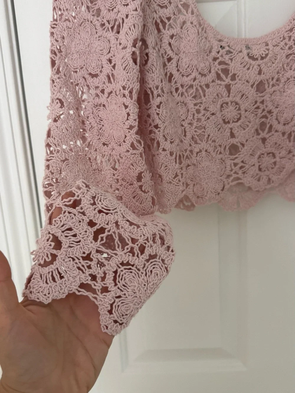 Zara Blush Pink Crochet Lace Scoop-Neck Crop Top